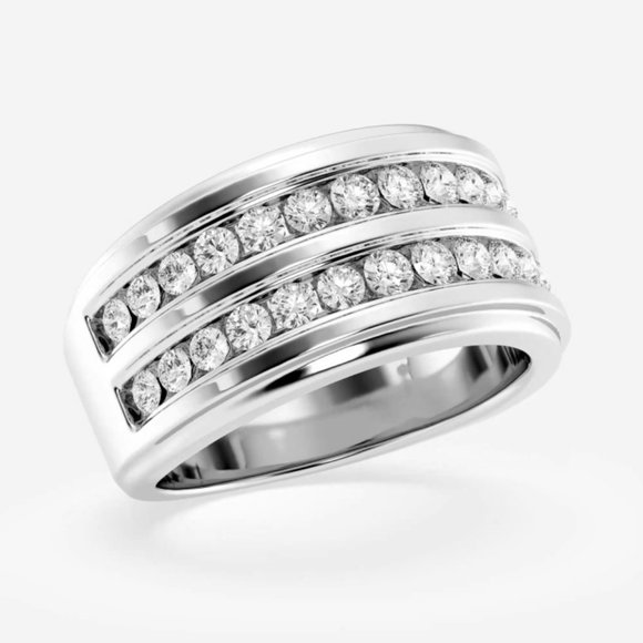 1 1/2 ctw Round Lab Grown Diamond Men's Double Row Channel Set Wedding Band - Picture 1 of 6